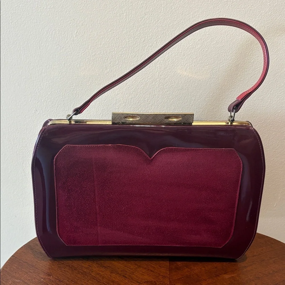 Town & Country Vintage 50’s Satchel Shoulder bag  burgundy red wine Suede Patent